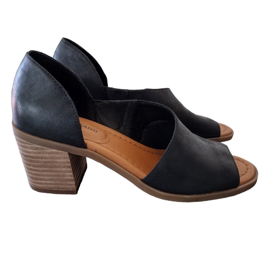 Lucky Brand NWOT Raheema Black Leather D'Orsay Block Heel Open-Toe Sandals Heels